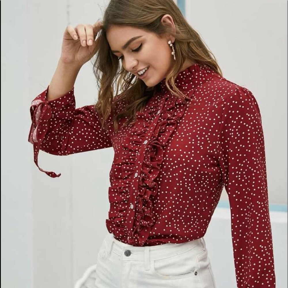 New Flirty Polka Dots Blouse L